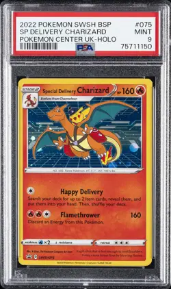 2022 POKEMON SWSH BLACK STAR PROMO #075 SPECIAL DELIVERY CHARIZARD-HOLO PSA 9 - Image 1