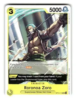 One Piece Royal Blood Release Event Card Roronoa Zoro OP10-113 C - Image 1
