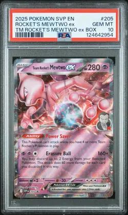 2025 POKEMON SVP EN-SV BLACK STAR PROMO #205 TEAM ROCKET'S MEWTWO EX PSA 10 - Image 1