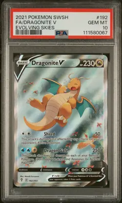 2021 POKEMON SWORD & SHIELD EVOLVING SKIES #192 FULL ART/DRAGONITE V PSA 10 - Image 1