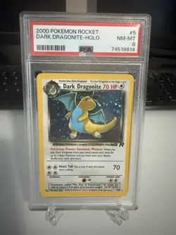 2000 Pokemon Team Rocket Dark Dragonite Holo 5/82 PSA 8 - Image 1