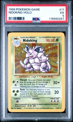 1999 POKEMON BASE SET UNLIMITED #11 NIDOKING-HOLO PSA 5 - Image 1