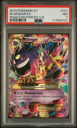 2014 POKEMON XY PHANTOM FORCES ULTRA RARE #121 M GENGAR EX PSA 7 - Image 1