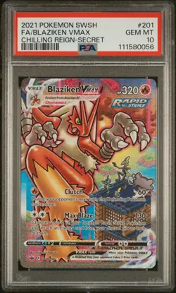 2021 POKEMON SWORD & SHIELD CHILLING REIGN SECRET FULL ART/BLAZIKEN VMAX PSA 10 - Image 1