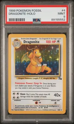 1999 POKEMON FOSSIL #4 DRAGONITE-HOLO PSA 9 - Image 1