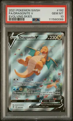 2021 POKEMON SWORD & SHIELD EVOLVING SKIES #192 FULL ART/DRAGONITE V PSA 10 - Image 1
