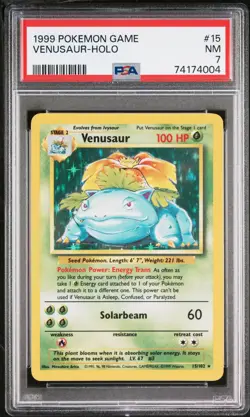 1999 POKEMON BASE SET UNLIMITED #15 VENUSAUR-HOLO PSA 7 - Image 1