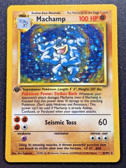 1st Edition Machamp 8/102 Base Set Pokemon Card Holo Foil Rare HP - Image 1