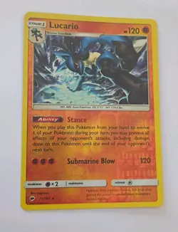 Pokemon TCG Lucario S&M Burning Shadows 71/147 Reverse Holo Rare Card LP - Image 1