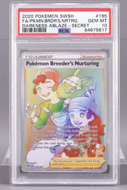 Pokemon Breeder Nurturing 2020 Darkness Ablaze SWSH #195 PSA 10 Rare Rainbow - Image 1