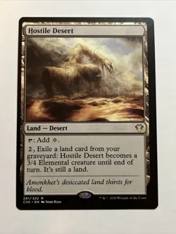 Mtg Misprint Error Oddity Miscut Hostile Desert Land Commander 2020 Rare - Image 1
