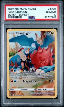 2022 POKEMON SWORD & SHIELD SILVER TEMPEST #TG09 FA/DRUDDIGON PSA 10 - Image 1