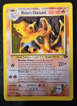 Pokemon - Blaine's Charizard 2/132 Gym Challenge DAMAGED EXTREMELY HEAVY PLAY - Image 1