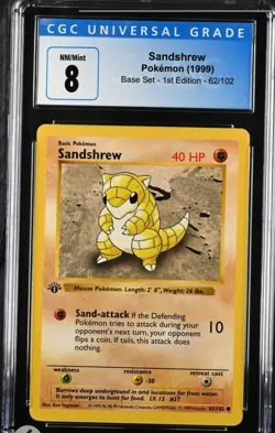 1999 Pokemon Sandshrew WOTC Base Set 1st Edition #62 CGC 8 NM-Mint+ Like PSA - Image 1