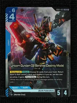 2025 Gundam Card Game Newtype Rising GD01 LR Unicorn O2 Banshee (Destroy Mode) - Image 1