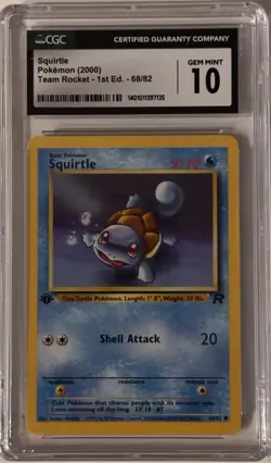 CGC 10 GEM MINT Squirtle 2000 Team Rocket 1st Edition 68/82 Pokemon Card - Image 1
