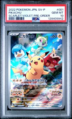 2022 POKEMON JAPANESE SV PROMO SCARLET & VIOLET PRE-ORDER #001 PIKACHU PSA 10 - Image 1