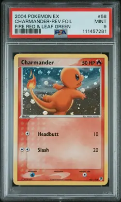 2004 POKEMON EX FIRE RED & LEAF GREEN #58 CHARMANDER-REVERSE FOIL PSA 9 - Image 1