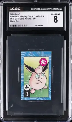 1997 POKEMON PLAYING CARDS JPN 3 OF CLUBS HAND CUT WIGGLYTUFF CGC 8 - Image 1