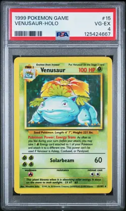 1999 POKEMON BASE SET UNLIMITED #15 VENUSAUR-HOLO PSA 4 - Image 1