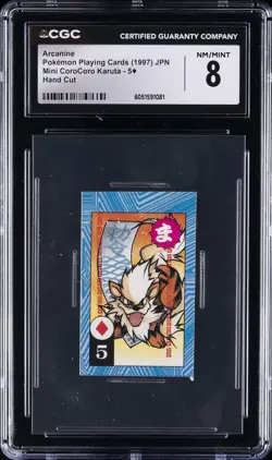 1997 POKEMON PLAYING CARDS JPN 5 OF DIAMONDS HAND CUT ARCANINE CGC 8 - Image 1