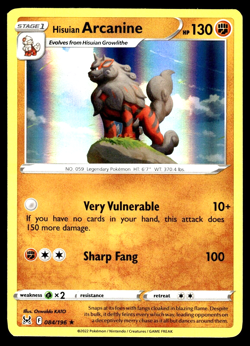 Hisuian Arcanine 084/196 NM - RARE HOLO Lost Origin Sword Shield Pokemon Card - Image 1