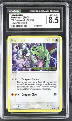 CGC 8.5 Rayquaza 2005 EX Emerald 9/106 Reverse Holo Stamped Pokemon Card - Image 1