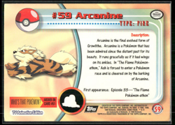Arcanine #59 Topps Series 1 TV Animation Edition Black Label Pokemon TCG 1999 - Image 2