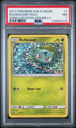 2017 POKEMON SUN & MOON SHINING LEGENDS #1 BULBASAUR-HOLO PSA 7 - Image 1