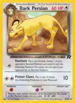 Heavily Played, English Pokemon Regular Dark Persian - 42/82 - Uncommon - Unlimi - Image 1