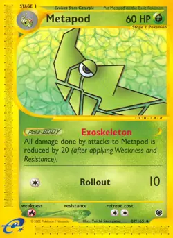 Heavily Played, English Pokemon Regular Metapod - 87/165 - Uncommon Expedition - Image 1