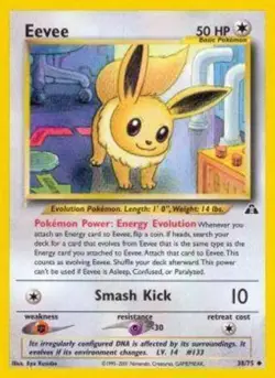 Moderately Played, English Pokemon Regular Eevee - 38/75 - Uncommon - Unlimited - Image 1
