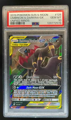 2019 Pokemon Unified Minds Umbreon Darkrai Tag Team Holo #125/236 PSA 10 - Image 1
