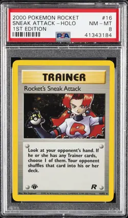 2000 POKEMON ROCKET 1ST ED #16 ROCKET'S SNEAK ATTACK-HOLO PSA 8 - Image 1