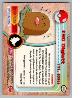 1999 TOPPS TV POKEMON CARDS 4TH PRINTING- RED TOPPS LOGO DIGLETT #50 - Image 2