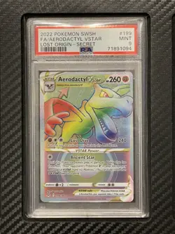 2022 PSA 9 FA Aerodactyl VSTAR #199 Full Art Secret Rare Rainbow Pokemon TCG LO - Image 1