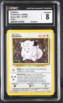 CGC 8 Clefairy 1999 Base Set 5/102 Holo Pokemon Card - Image 1