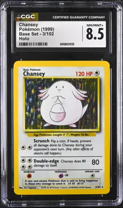 CGC 8.5 Chansey 1999 Base 3/102 Holo Pokemon Card NM/MINT+ psa - Image 1