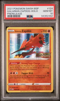 2021 POKEMON SWSH BLACK STAR PROMO PRERELEASE #124 GALARIAN ZAPDOS-HOLO PSA 10 - Image 1