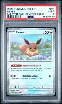 2025 POKEMON PRE EN-PRISMATIC EVOLUTIONS MASTER BALL REVERSE HOLO EEVEE PSA 9 - Image 1