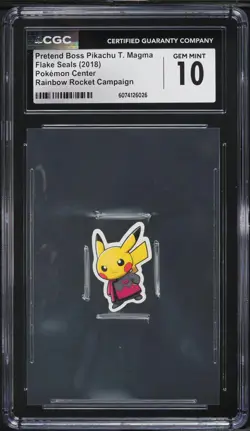 2018 Pokemon Center Flake Seals Rainbow Pretend Boss Pikachu Team Magma CGC 10 - Image 1