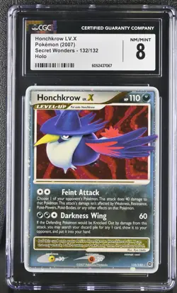 CGC 8 Honchkrow LV.X 2007 Secret Wonders 132/132 Holo Pokemon Card - Image 1