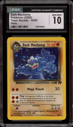 Pokemon Dark Machamp Team Rocket Unlimited Holo Rare #10 CGC 10 Gem Mint - Image 1