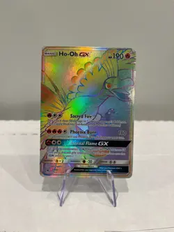 Pokemon TCG Ho-Oh GX Rainbow Holo Rare Sun & Moon SM80 Promo Card LP - Image 1