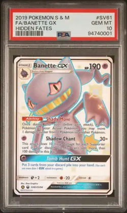 Pokemon Sun & Moon Hidden Fates # SV61 Full Art Banette GX PSA 10 Card GEM MINT! - Image 1