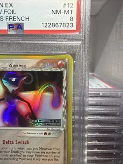 2005 POKEMON EX DELTA SPECIES #12 MEWTWO-REVERSE FOIL PSA 8 (ERROR LANGUAGE) - Image 3