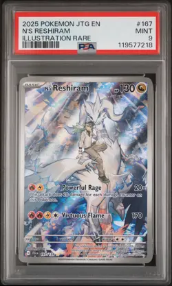 2025 POKEMON JTG EN-JOURNEY TOGETHER ILLUSTRATION RARE #167 N'S RESHIRAM PSA 9 - Image 1