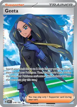 Geeta 218/197 Pokemon TCG: S&V Obsidian Flames Ultra Rare Full Art Trainer NM/M - Image 1