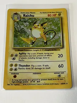 Raichu 14/102 Pokemon TCG 1999 Base Set Unlimited Holo Rare Vintage NM - Image 3