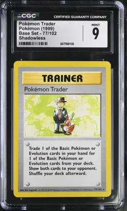 CGC 9 MINT Pokemon Trader 1999 Base Set 77/102 Shadowless Pokemon Card - Image 1